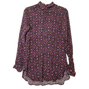 APNY Apparel Medium Geometric Floral Button Down Shirt Cupro Viscose Black